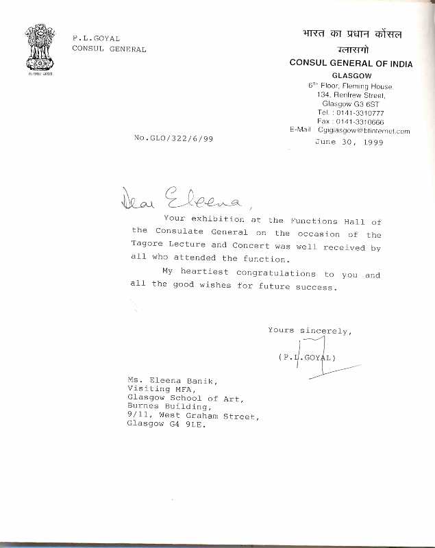 Letter of The Consul General of India-GLASSGOW